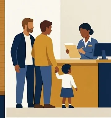 Family completing a child passport application together at an acceptance facility
